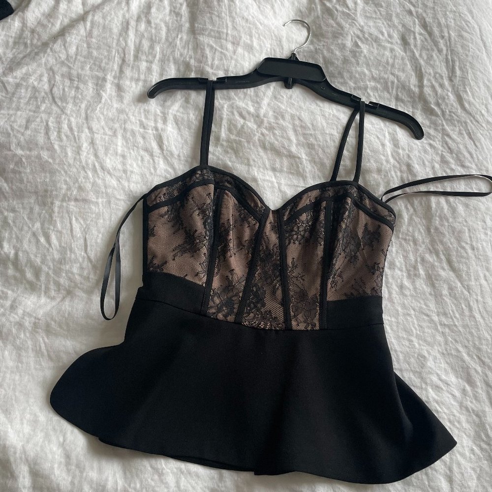 Black and Tan BCBG Pleated Bustier Top